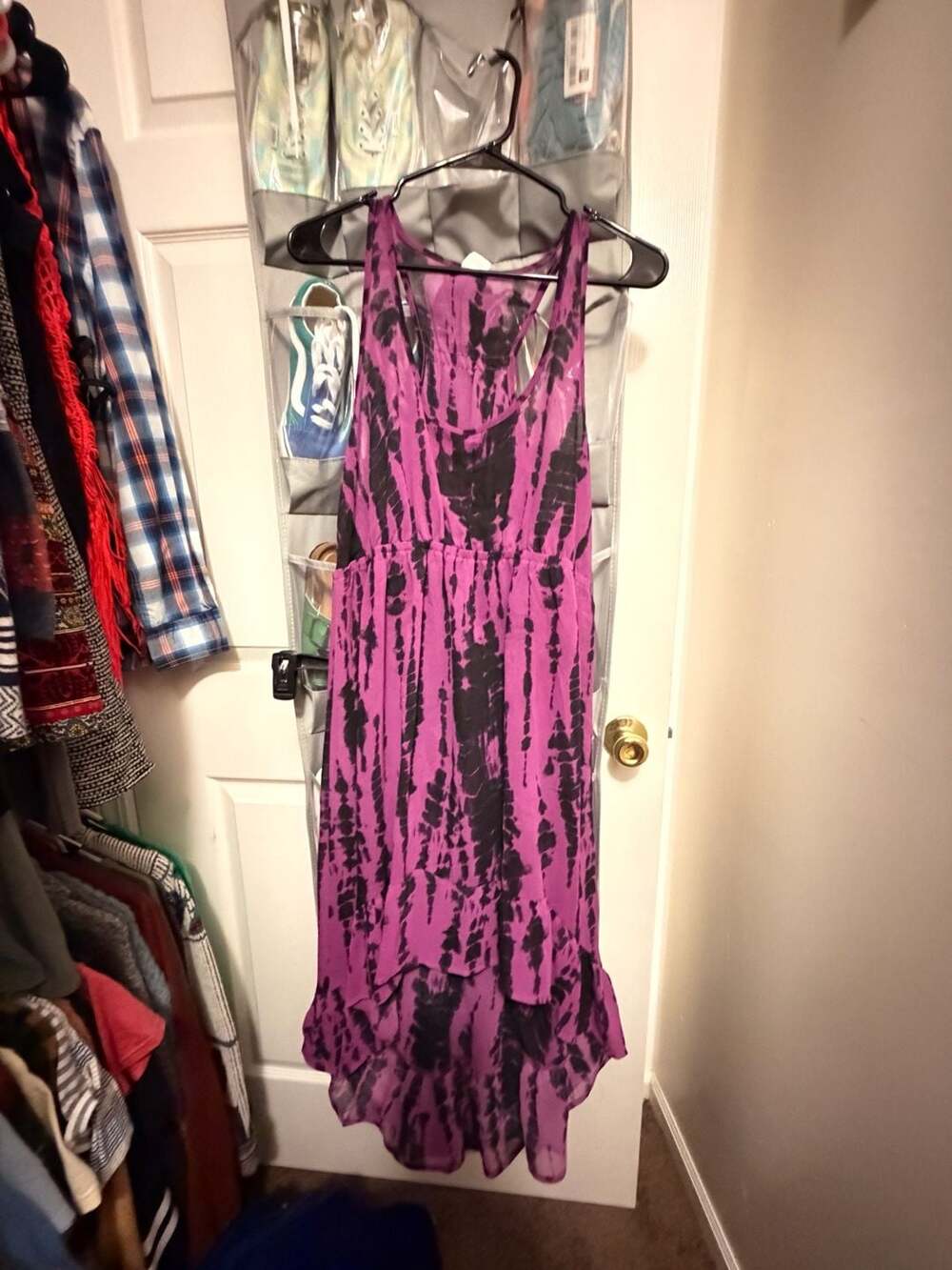 Xhilaration Dress Size XL Purple Black Tie-Dye Hi-Low Racerback